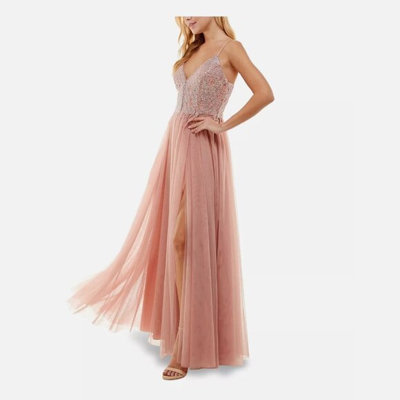 SAY YES TO THE DRESS Womens Pink Lace-up Back Lined Slit Formal  Size 9 NWT - Picture 6 of 11